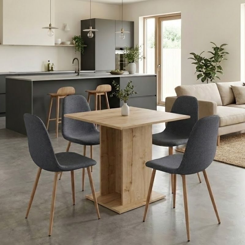 Σετ τραπεζαρία 5τμχ Allos – Iris Megapap χρώμα sapphire oak – γκρι/φυσικό πόδι 75x75x77εκ.