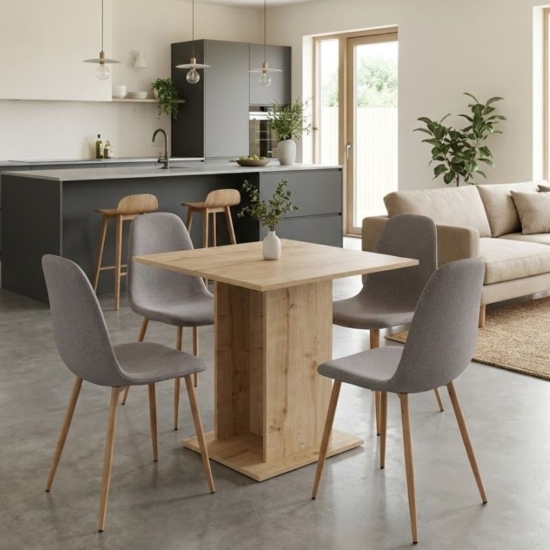 Σετ τραπεζαρία 5τμχ Allos – Iris Megapap χρώμα sapphire oak – ανοιχτό μπεζ/φυσικό πόδι 75x75x77εκ.