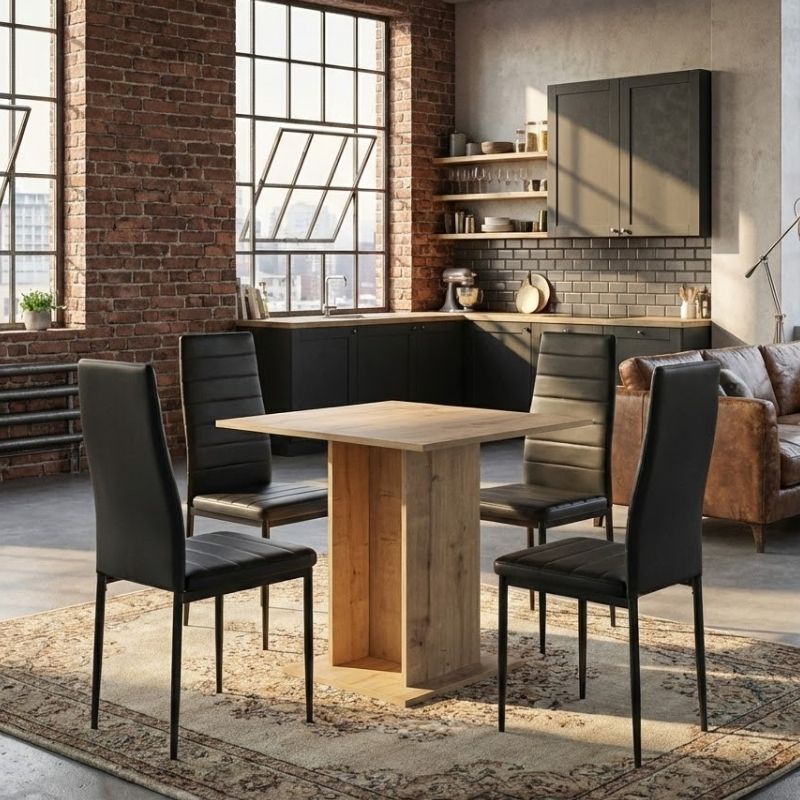 Σετ τραπεζαρία 5τμχ Allos – Rosa Megapap χρώμα sapphire oak – μαύρο 75x75x77εκ.