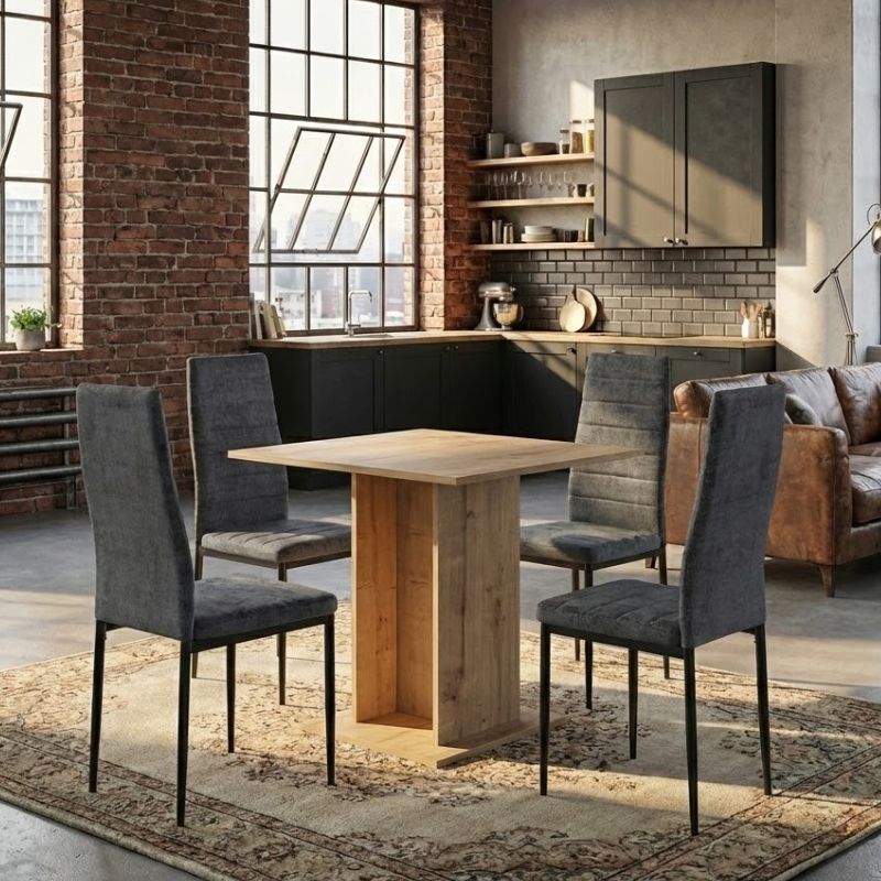 Σετ τραπεζαρία 5τμχ Allos – Rosa Megapap χρώμα sapphire oak – γκρι 75x75x77εκ.