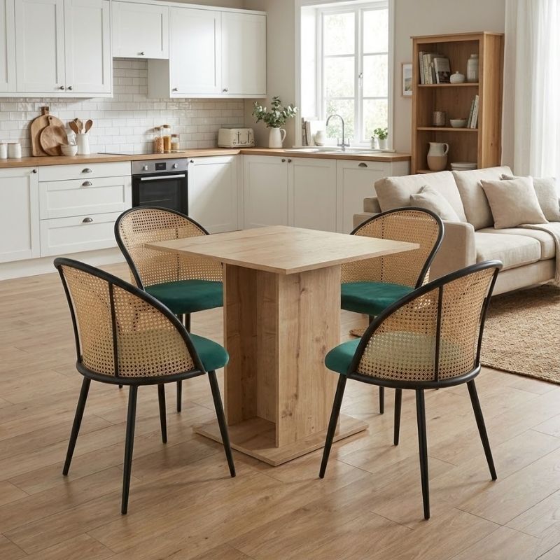 Σετ τραπεζαρία 5τμχ Allos – Jacob Megapap χρώμα sapphire oak – κυπαρισσί 75x75x77εκ.