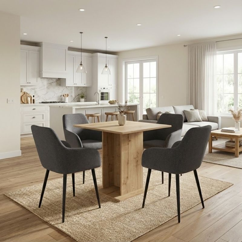 Σετ τραπεζαρία 5τμχ Allos – Monica Megapap χρώμα sapphire oak – γκρι 75x75x77εκ.