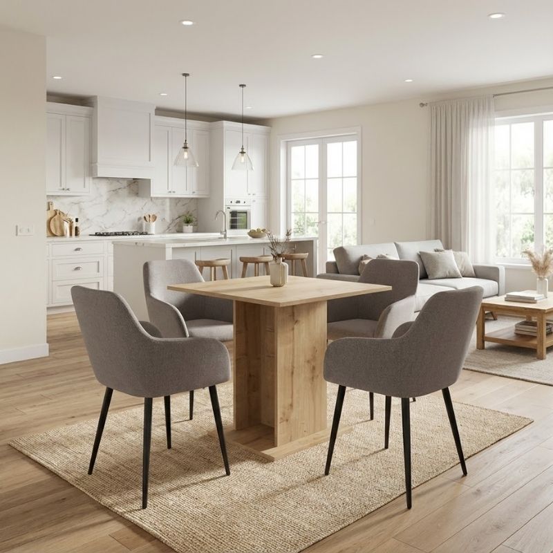 Σετ τραπεζαρία 5τμχ Allos – Monica Megapap χρώμα sapphire oak – ανοιχτό μπεζ 75x75x77εκ.