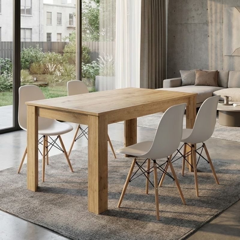 Σετ τραπεζαρία 5τμχ Darlen – Nova Megapap χρώμα sapphire oak – λευκό 125x72x74εκ.