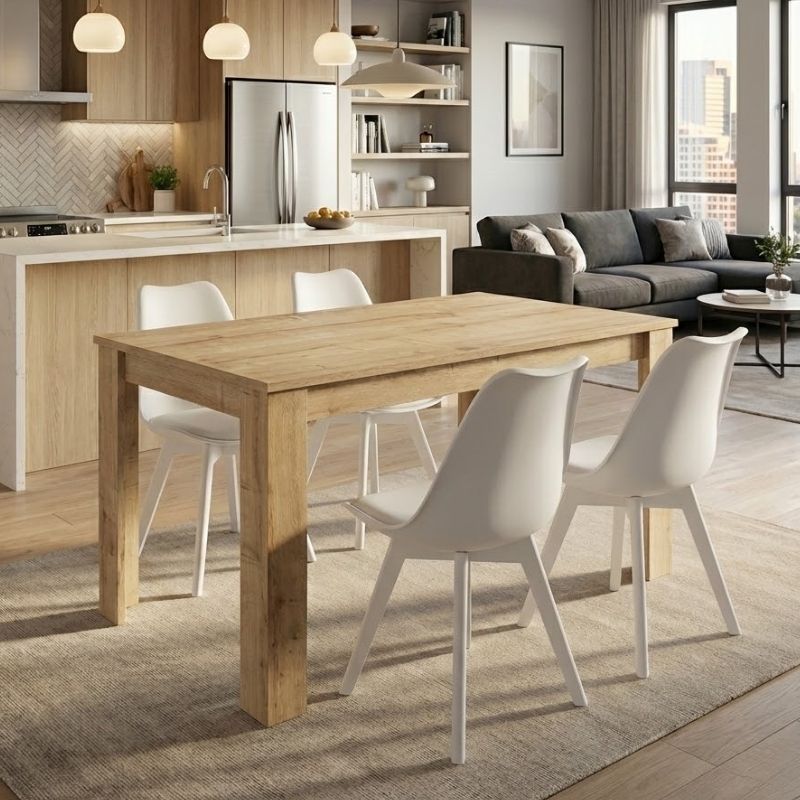Σετ τραπεζαρία 5τμχ Darlen – Viva Megapap χρώμα sapphire oak – λευκό 125x72x74εκ.
