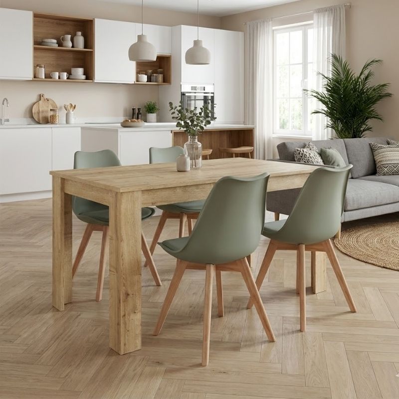 Σετ τραπεζαρία 5τμχ Darlen – Viva Megapap χρώμα sapphire oak – φυστικί 125x72x74εκ.