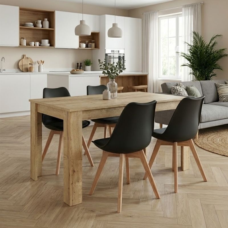 Σετ τραπεζαρία 5τμχ Darlen – Viva Megapap χρώμα sapphire oak – μαύρο/φυσικό πόδι 125x72x74εκ.