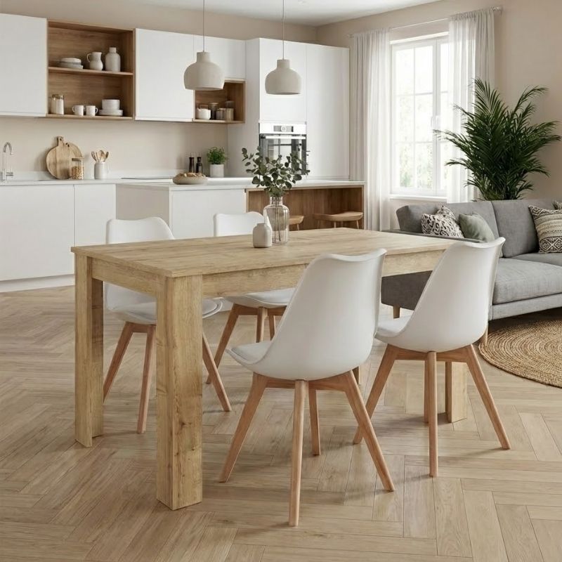 Σετ τραπεζαρία 5τμχ Darlen – Viva Megapap χρώμα sapphire oak – λευκό/φυσικό πόδι 125x72x74εκ.