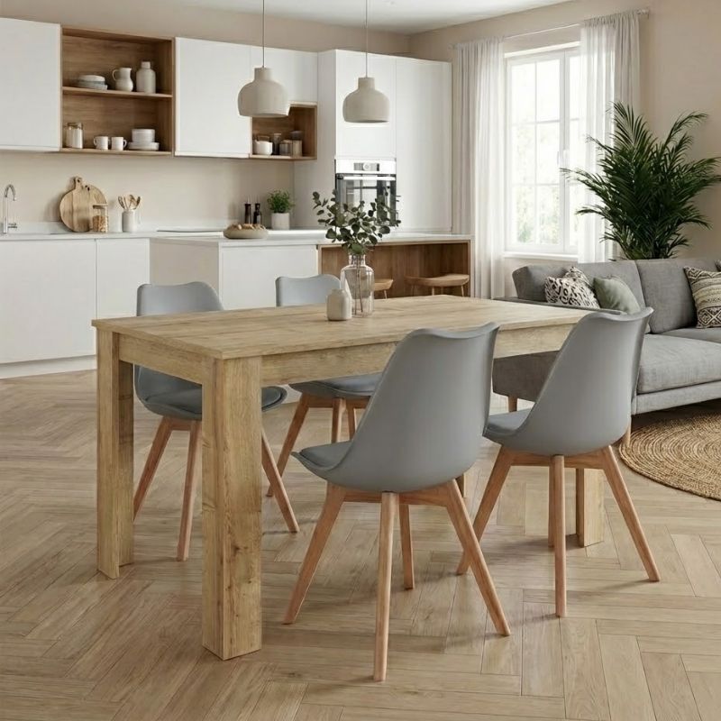 Σετ τραπεζαρία 5τμχ Darlen – Viva Megapap χρώμα sapphire oak – γκρι 125x72x74εκ.