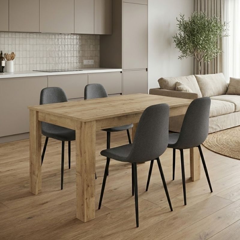 Σετ τραπεζαρία 5τμχ Darlen – Iris Megapap χρώμα sapphire oak – γκρι 125x72x74εκ.