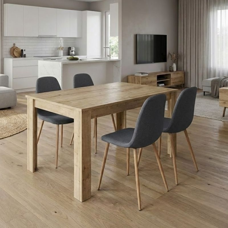 Σετ τραπεζαρία 5τμχ Darlen – Iris Megapap χρώμα sapphire oak – γκρι/φυσικό πόδι 125x72x74εκ.