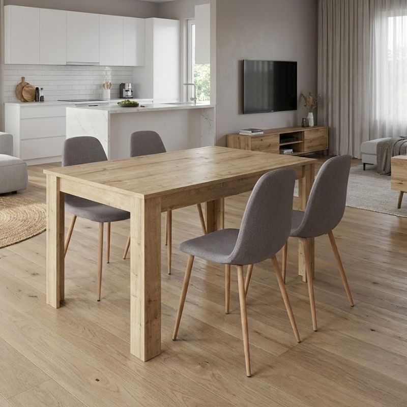 Σετ τραπεζαρία 5τμχ Darlen – Iris Megapap χρώμα sapphire oak – ανοιχτό μπεζ/φυσικό πόδι 125x72x74εκ.