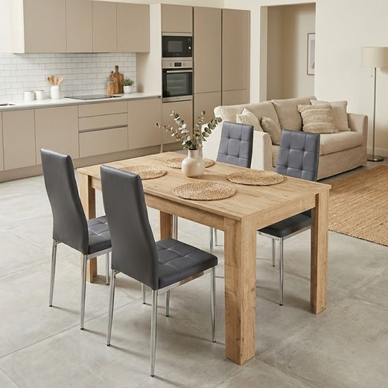 Σετ τραπεζαρία 5τμχ Darlen – Rosa Megapap χρώμα sapphire oak – γκρι/χρωμίου πόδι 125x72x74εκ.