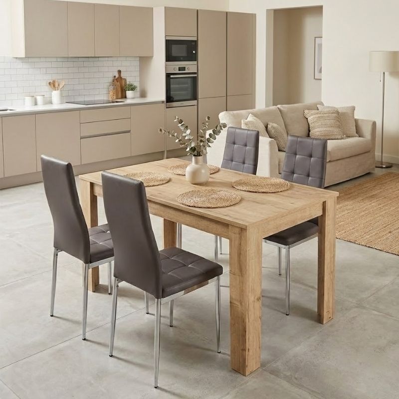 Σετ τραπεζαρία 5τμχ Darlen – Rosa Megapap χρώμα sapphire oak – καφέ/χρωμίου πόδι 125x72x74εκ.