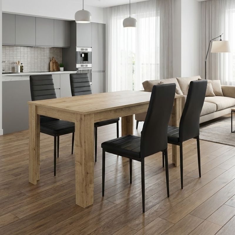 Σετ τραπεζαρία 5τμχ Darlen – Rosa Megapap χρώμα sapphire oak – μαύρο 125x72x74εκ.