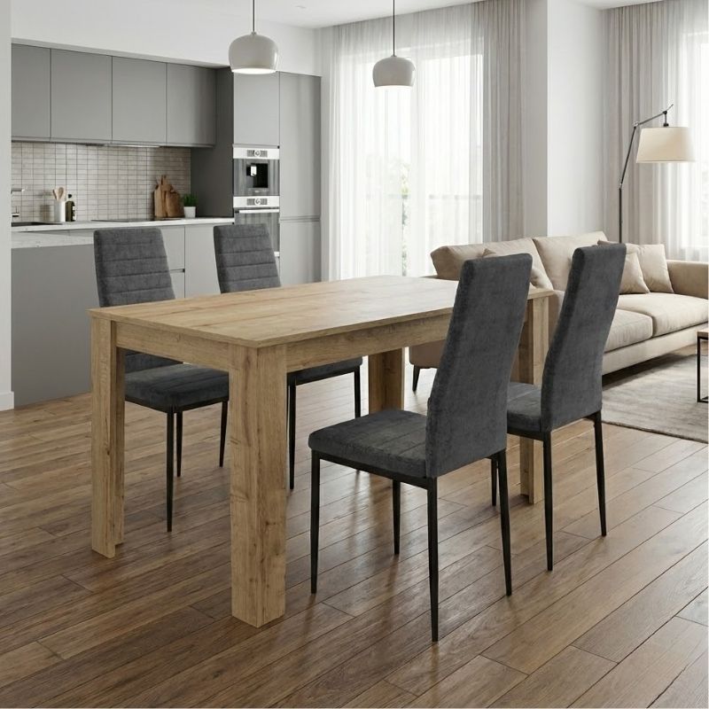 Σετ τραπεζαρία 5τμχ Darlen – Rosa Megapap χρώμα sapphire oak – γκρι 125x72x74εκ.