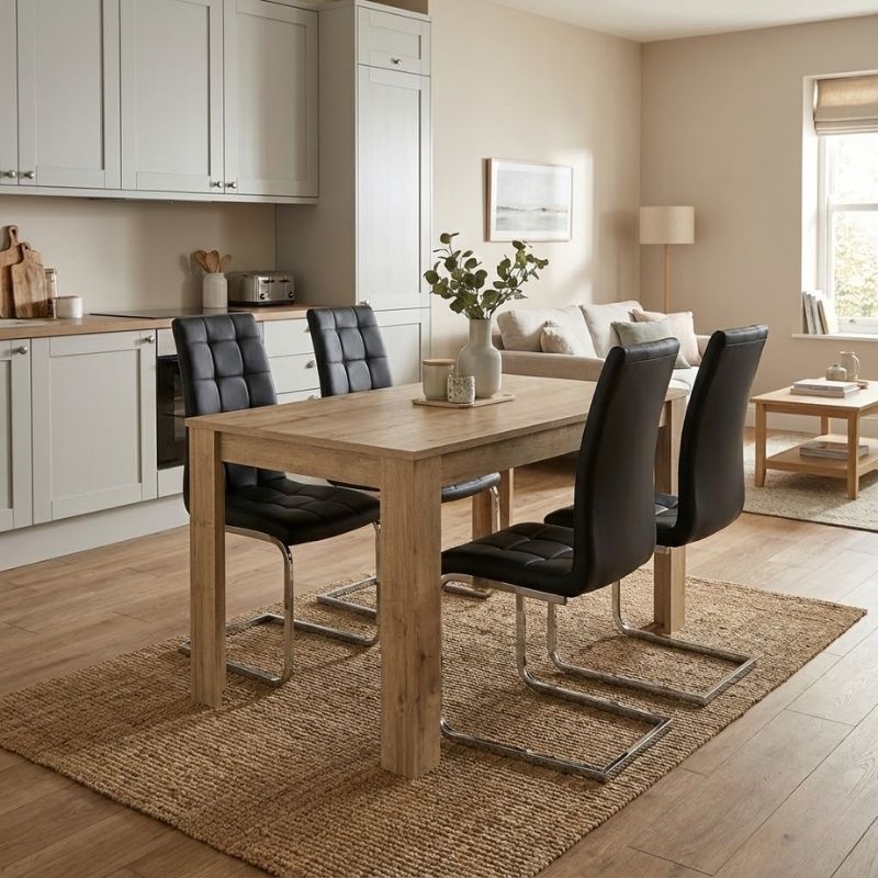 Σετ τραπεζαρία 5τμχ Darlen – Vela Megapap χρώμα sapphire oak – μαύρο 125x72x74εκ.