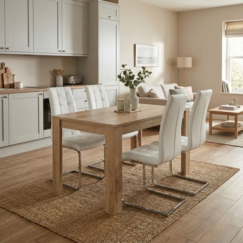 Σετ τραπεζαρία 5τμχ Darlen – Vela Megapap χρώμα sapphire oak – λευκό 125x72x74εκ.