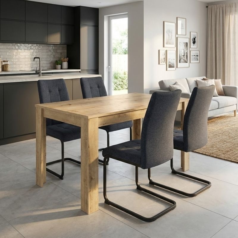 Σετ τραπεζαρία 5τμχ Darlen – Laura Megapap χρώμα sapphire oak – ανθρακί 125x72x74εκ.