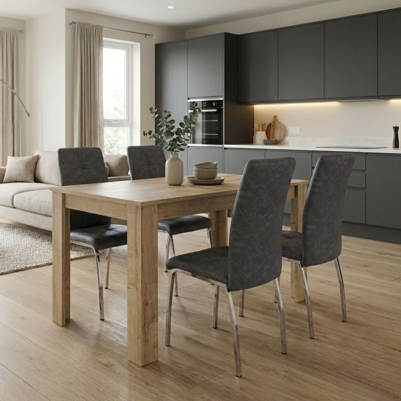 Σετ τραπεζαρία 5τμχ Darlen – Alma Megapap χρώμα sapphire oak – γκρι 125x72x74εκ.