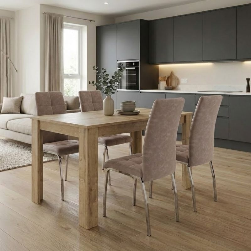 Σετ τραπεζαρία 5τμχ Darlen – Alma Megapap χρώμα sapphire oak – μπεζ 125x72x74εκ.