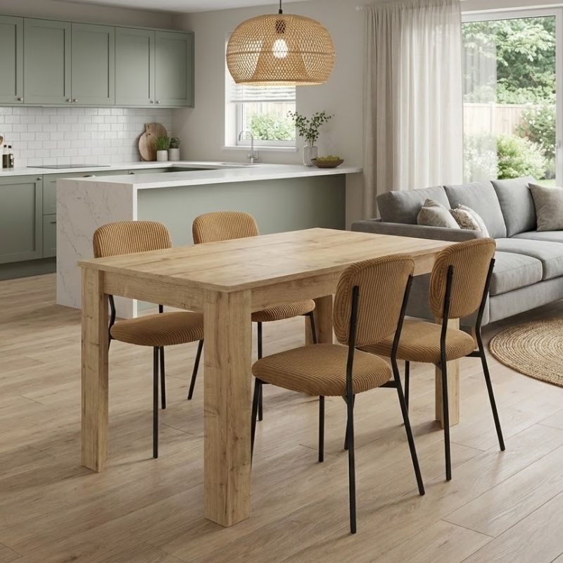 Σετ τραπεζαρία 5τμχ Darlen – Kevin Megapap χρώμα sapphire oak – μουσταρδί 125x72x74εκ.