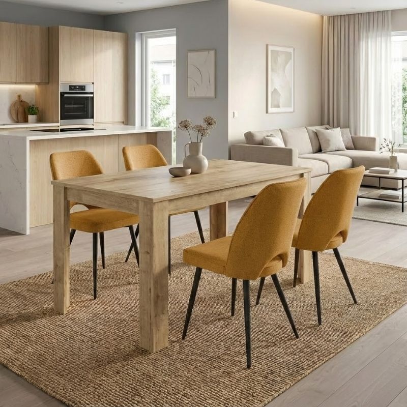 Σετ τραπεζαρία 5τμχ Darlen – Christy Megapap χρώμα sapphire oak – μουσταρδί 125x72x74εκ.