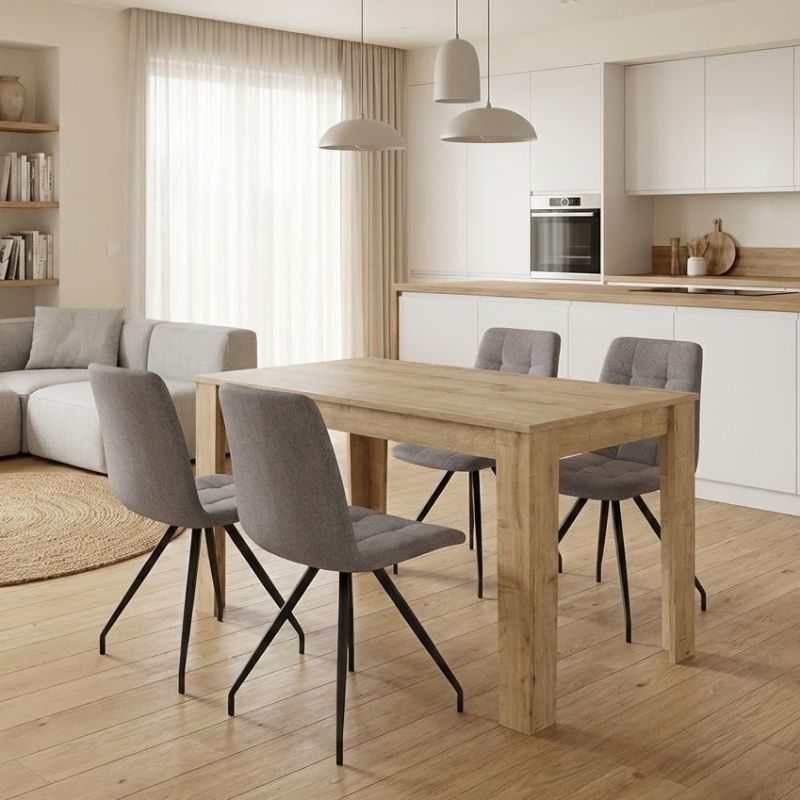 Σετ τραπεζαρία 5τμχ Darlen – Bianca Megapap χρώμα sapphire oak – ανοιχτό μπεζ 125x72x74εκ.