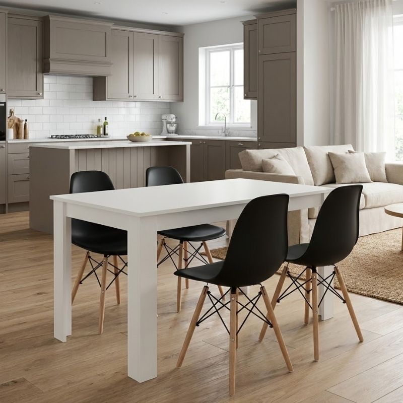 Σετ τραπεζαρία 5τμχ Darlen – Nova Megapap χρώμα λευκό – μαύρο 125x72x74εκ.