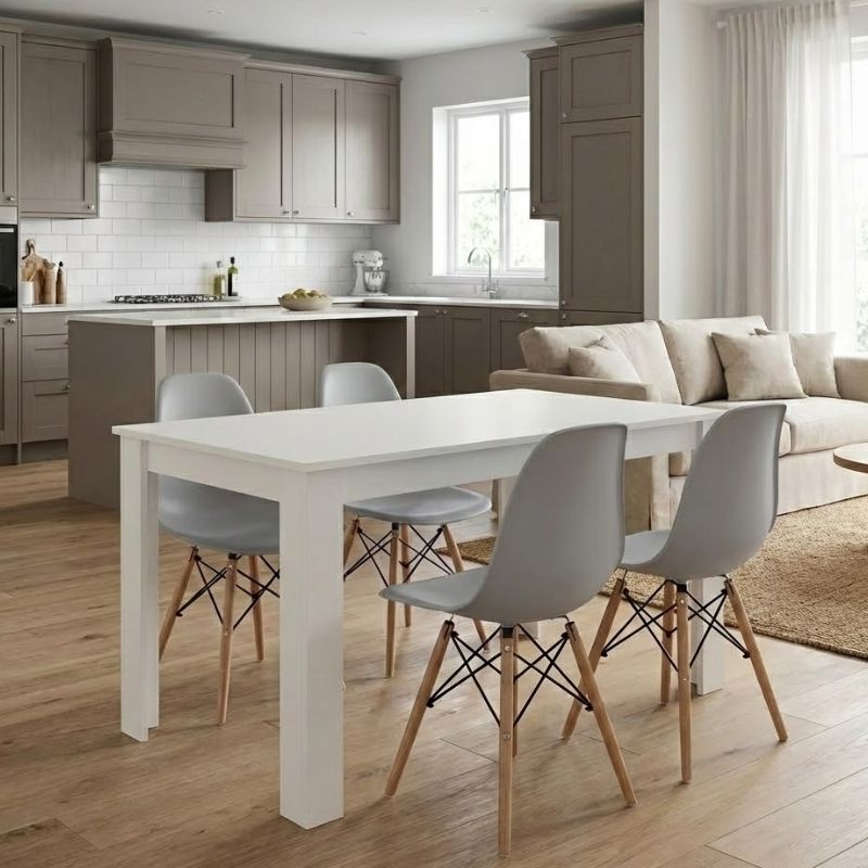 Σετ τραπεζαρία 5τμχ Darlen – Nova Megapap χρώμα λευκό – γκρι 125x72x74εκ.