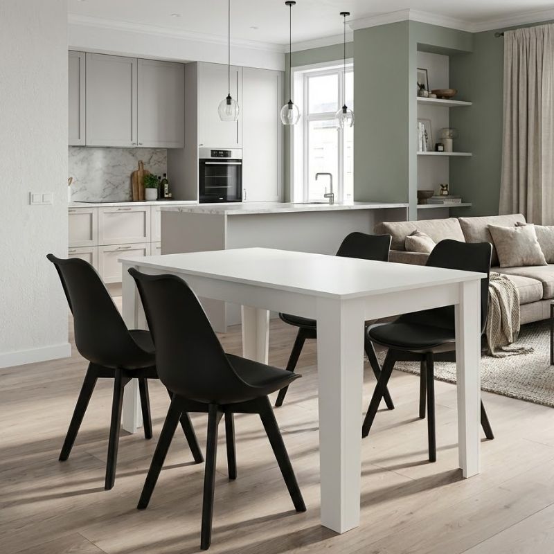 Σετ τραπεζαρία 5τμχ Darlen – Viva Megapap χρώμα λευκό – μαύρο 125x72x74εκ.