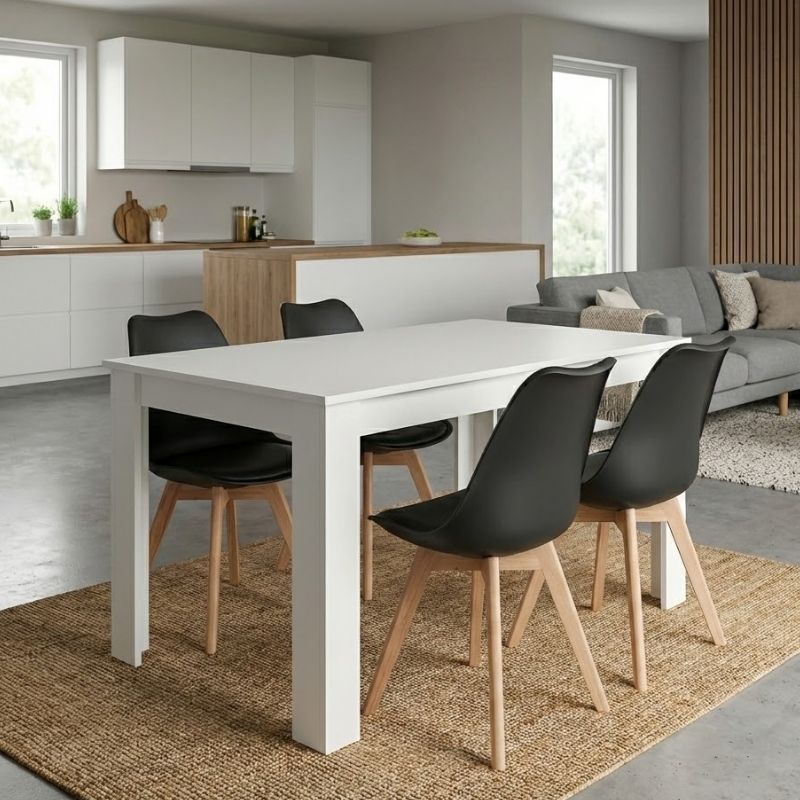 Σετ τραπεζαρία 5τμχ Darlen – Viva Megapap χρώμα λευκό – μαύρο/φυσικό πόδι 125x72x74εκ.