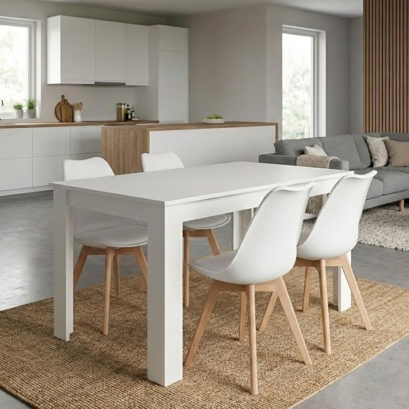 Σετ τραπεζαρία 5τμχ Darlen – Viva Megapap χρώμα λευκό – λευκό/φυσικό πόδι 125x72x74εκ.