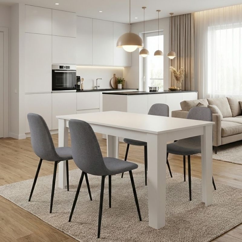 Σετ τραπεζαρία 5τμχ Darlen – Iris Megapap χρώμα λευκό – γκρι 125x72x74εκ.