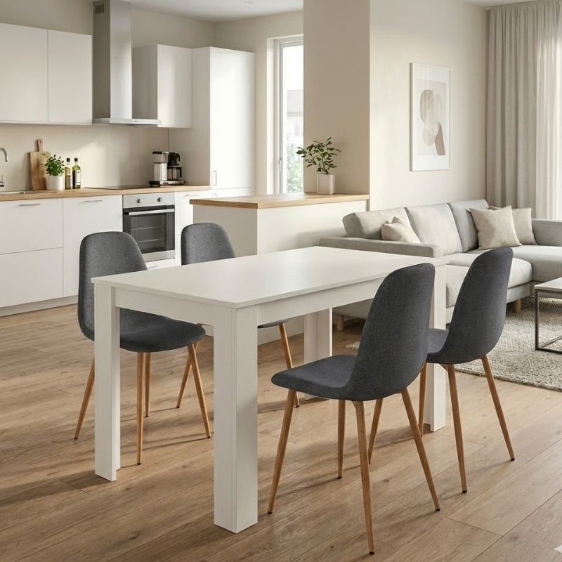 Σετ τραπεζαρία 5τμχ Darlen – Iris Megapap χρώμα λευκό – γκρι/φυσικό πόδι 125x72x74εκ.