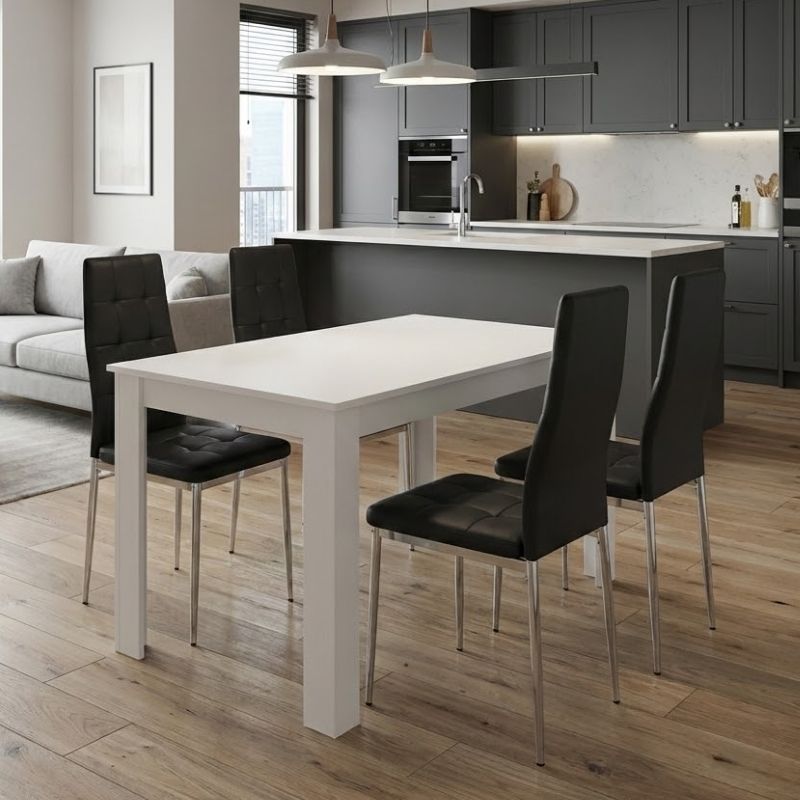 Σετ τραπεζαρία 5τμχ Darlen – Rosa Megapap χρώμα λευκό – μαύρο/χρωμίου πόδι 125x72x74εκ.