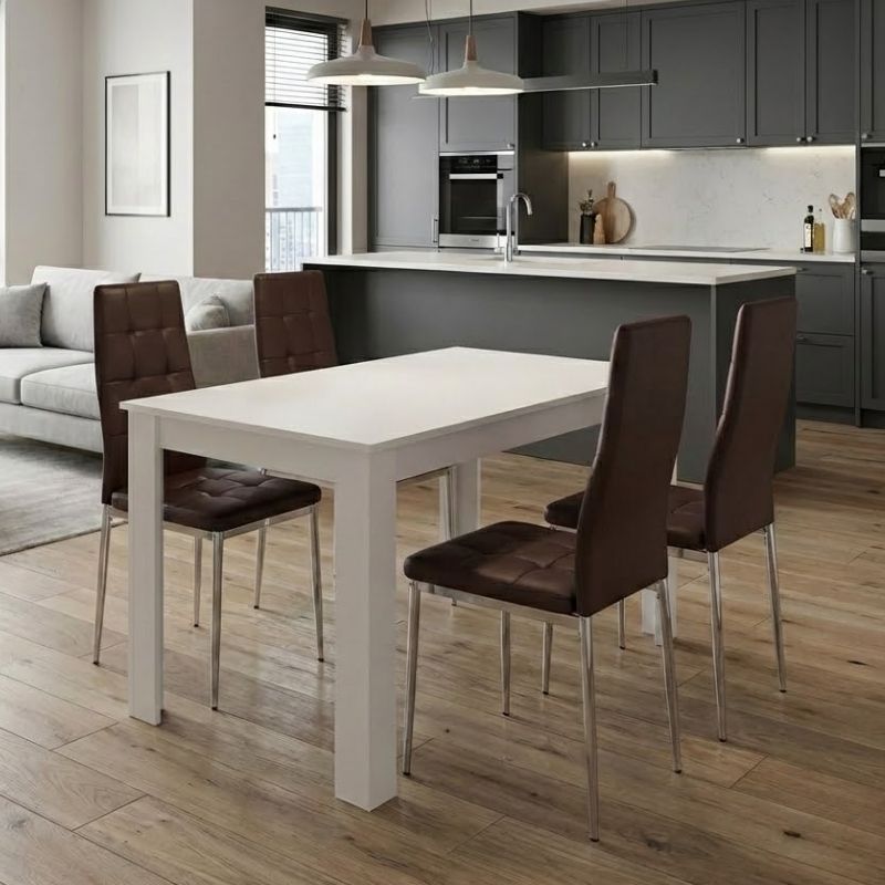 Σετ τραπεζαρία 5τμχ Darlen – Rosa Megapap χρώμα λευκό – καφέ/χρωμίου πόδι 125x72x74εκ.