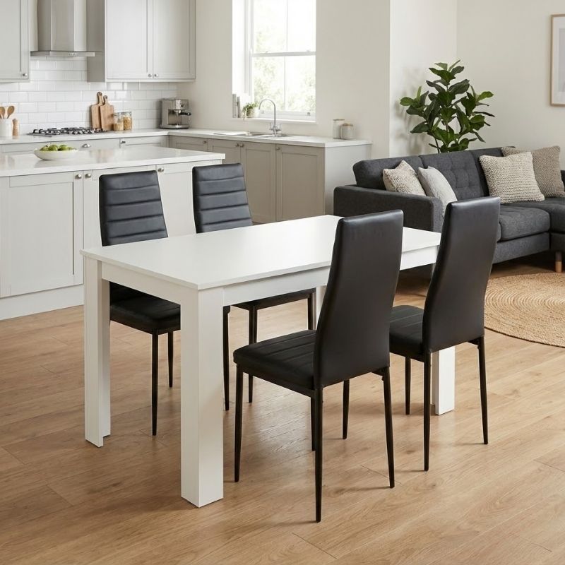 Σετ τραπεζαρία 5τμχ Darlen – Rosa Megapap χρώμα λευκό – μαύρο 125x72x74εκ.