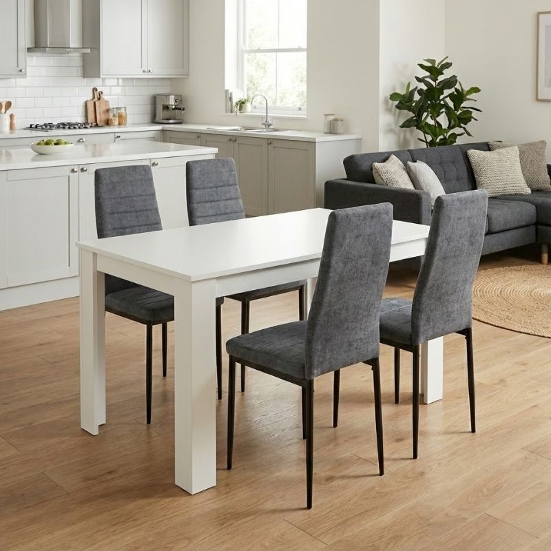 Σετ τραπεζαρία 5τμχ Darlen – Rosa Megapap χρώμα λευκό – γκρι 125x72x74εκ.