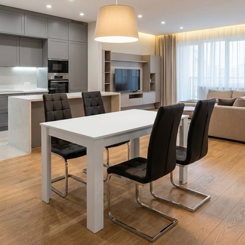 Σετ τραπεζαρία 5τμχ Darlen – Vela Megapap χρώμα λευκό – μαύρο 125x72x74εκ.