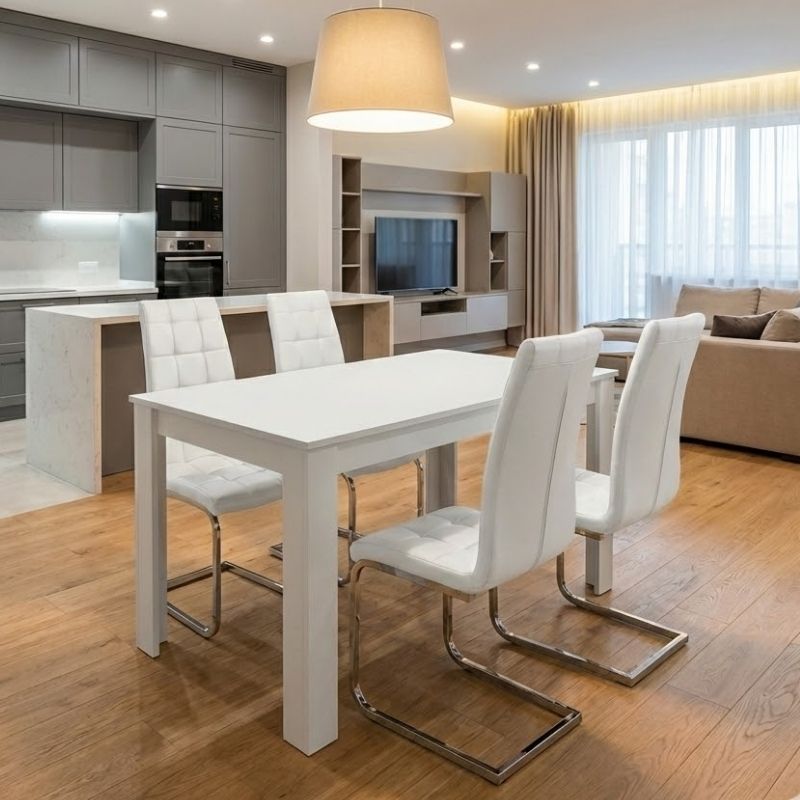 Σετ τραπεζαρία 5τμχ Darlen – Vela Megapap χρώμα λευκό 125x72x74εκ.