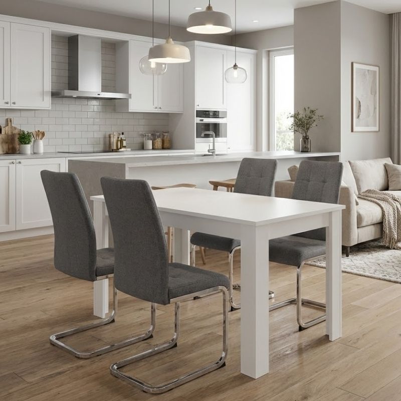 Σετ τραπεζαρία 5τμχ Darlen – Laura Megapap χρώμα λευκό – γκρι 125x72x74εκ.