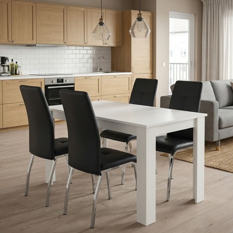 Σετ τραπεζαρία 5τμχ Darlen – Alma Megapap χρώμα λευκό – μαύρο 125x72x74εκ.