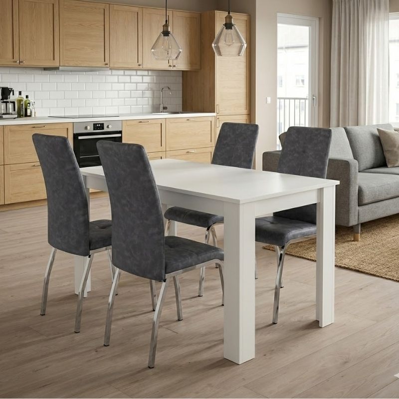 Σετ τραπεζαρία 5τμχ Darlen – Alma Megapap χρώμα λευκό – γκρι 125x72x74εκ.