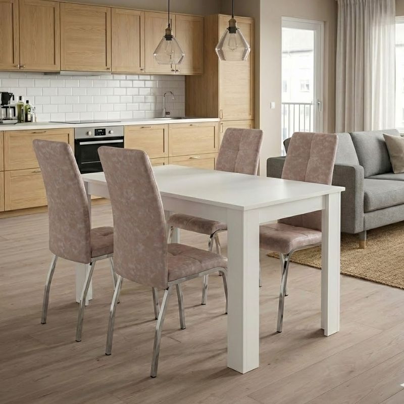 Σετ τραπεζαρία 5τμχ Darlen – Alma Megapap χρώμα λευκό – μπεζ 125x72x74εκ.