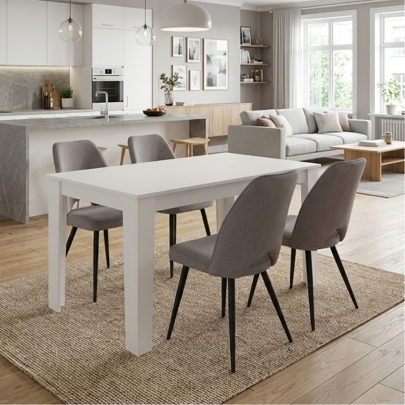 Σετ τραπεζαρία 5τμχ Darlen – Christy Megapap χρώμα λευκό – ανοιχτό μπεζ 125x72x74εκ.