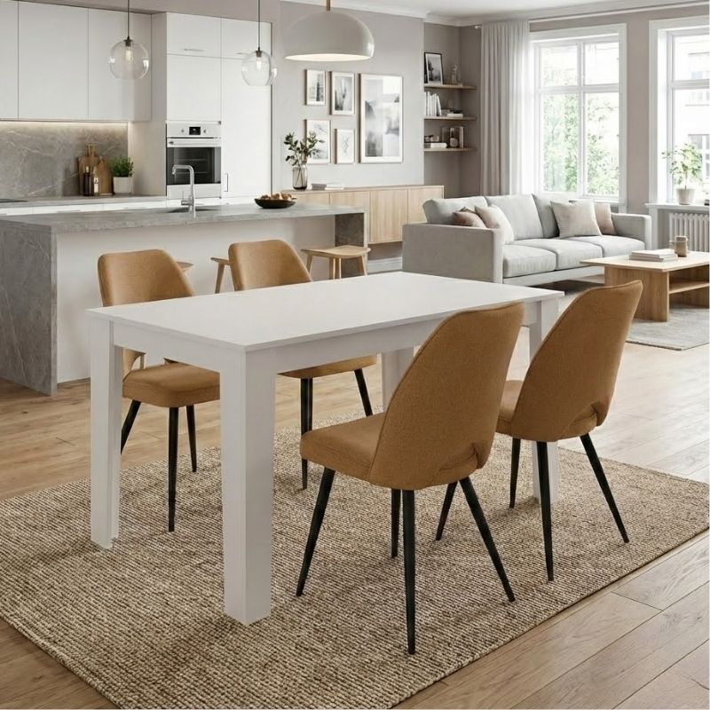 Σετ τραπεζαρία 5τμχ Darlen – Christy Megapap χρώμα λευκό – μουσταρδί 125x72x74εκ.