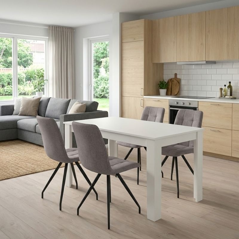 Σετ τραπεζαρία 5τμχ Darlen – Bianca Megapap χρώμα λευκό – ανοιχτό μπεζ 125x72x74εκ.