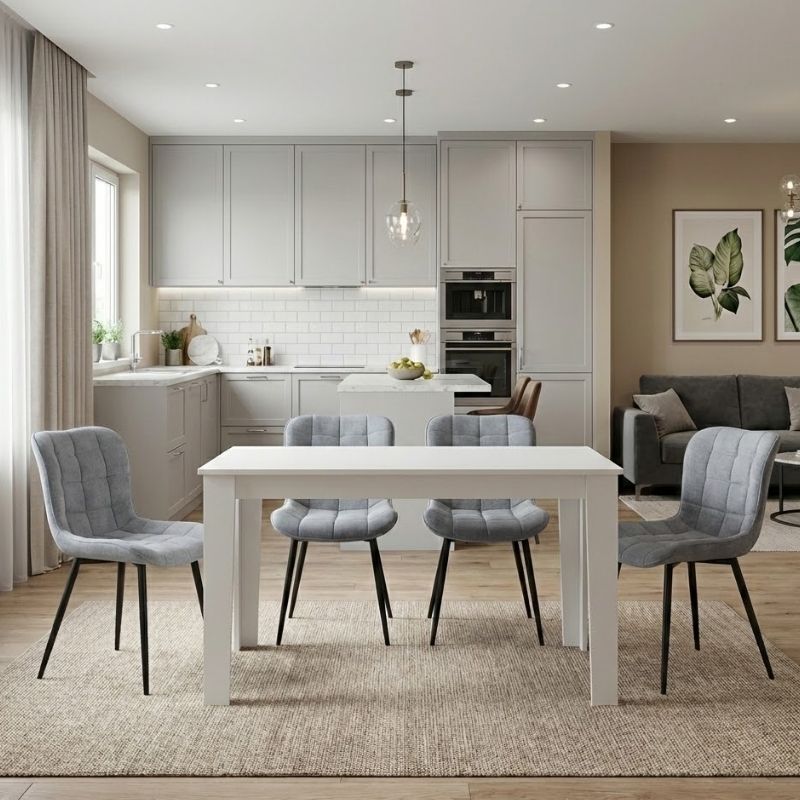 Σετ τραπεζαρία 5τμχ Darlen – Chiara Megapap χρώμα λευκό – γκρι 125x72x74εκ.