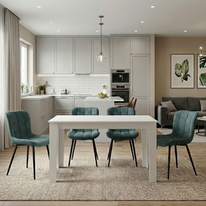 Σετ τραπεζαρία 5τμχ Darlen – Chiara Megapap χρώμα λευκό – πράσινο 125x72x74εκ.